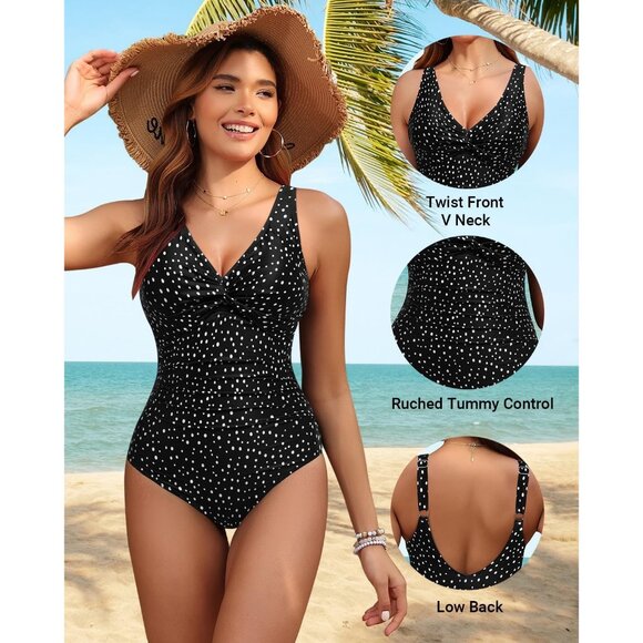 Holipick Women Black Tummy Control One Piece Push Up Bathing Swimsuit - Picture 2 of 6